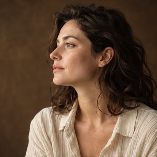 Studio portrait on a warm brown backdrop
