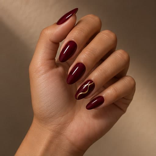 Glossy burgundy almond nails
